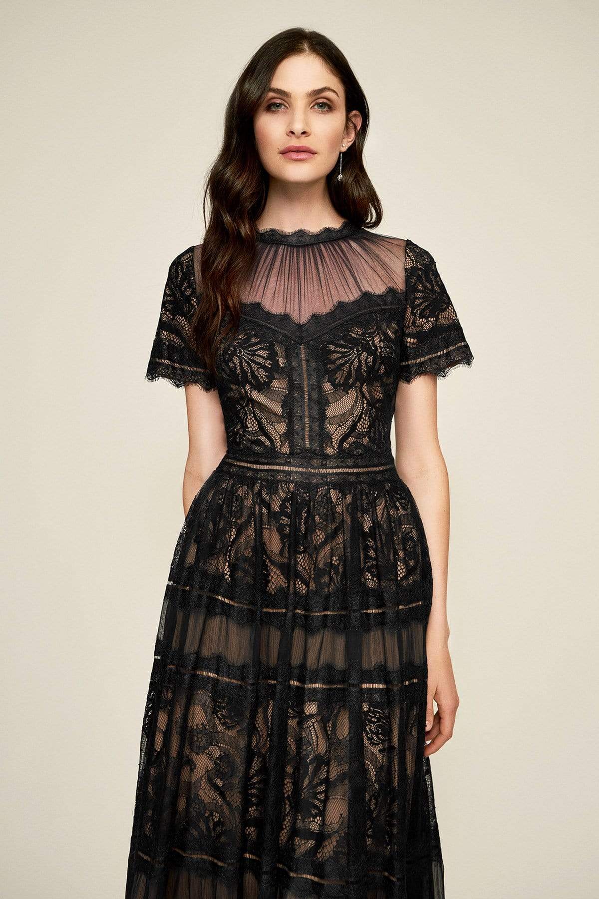 Tadashi Shoji - Illusion Neckline Sheer Lace Tea Length Dress Special Occasion Dress