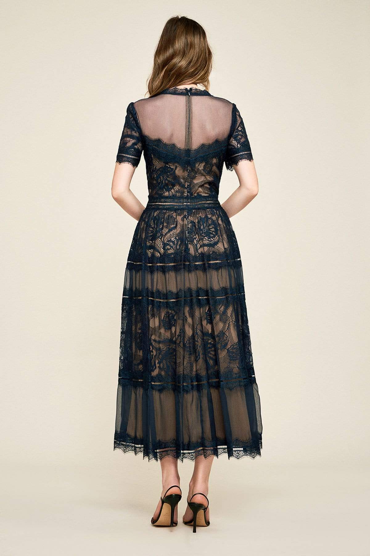 Tadashi Shoji - Illusion Neckline Sheer Lace Tea Length Dress Special Occasion Dress