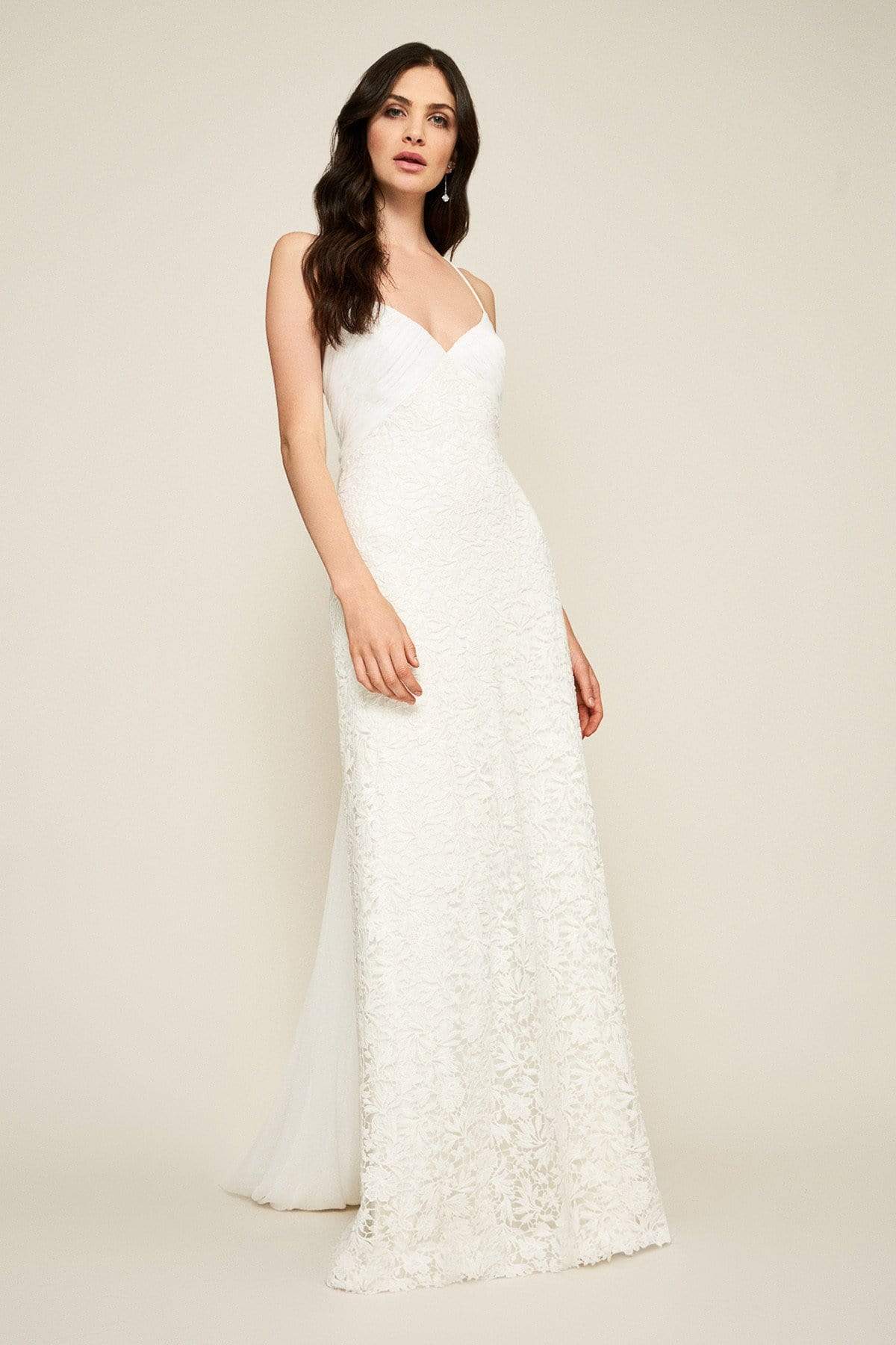 Tadashi Shoji - Miramar Cross Back Lace Gown Special Occasion Dress 0 / Ivory