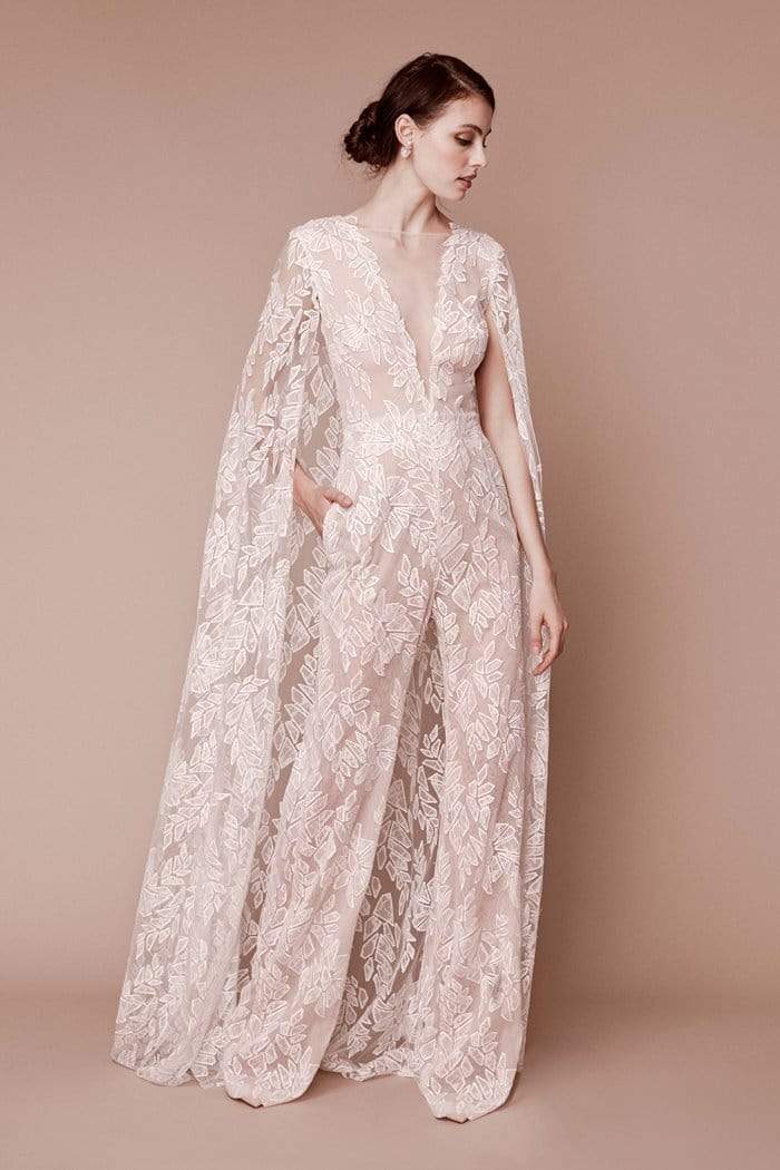 Tadashi Shoji - Rupert Lace Cape Jumpsuit Evening Dresses