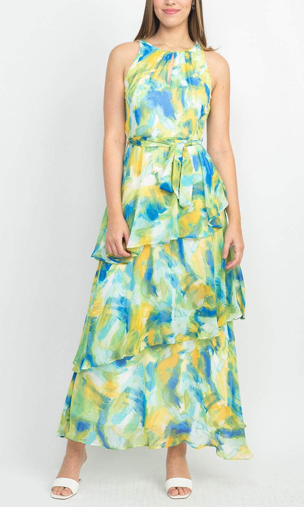 Tahari ASL 2CM382 - Jewel Neck Printed Formal Dress Tahari ASL 2CM382 - Jewel Neck Printed Formal Dress