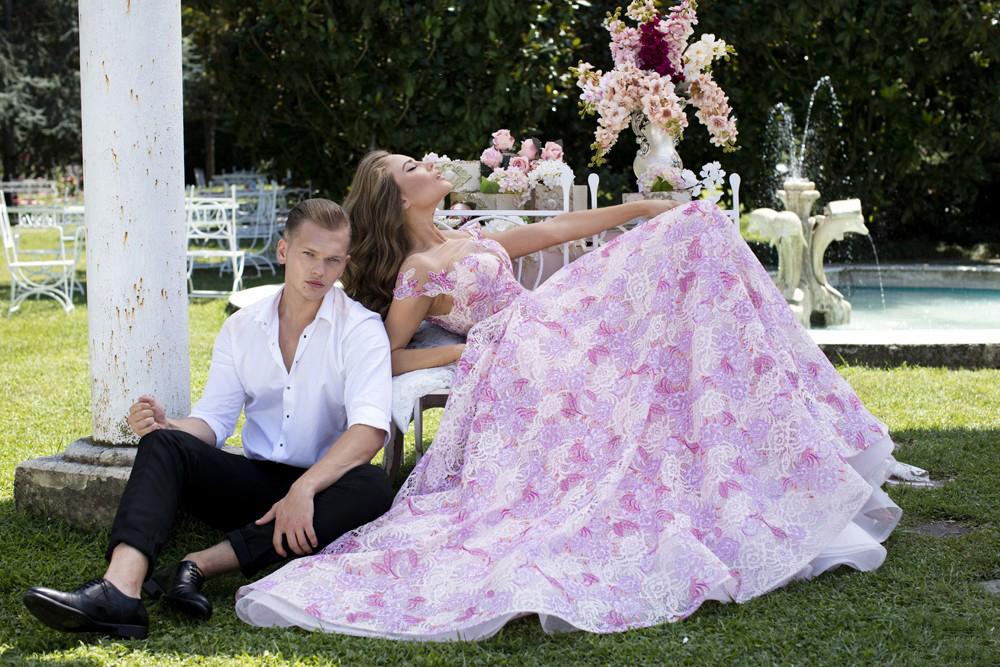 Tarik Ediz - 50491 Floral Lace Illusion Neck Ballgown In Pink