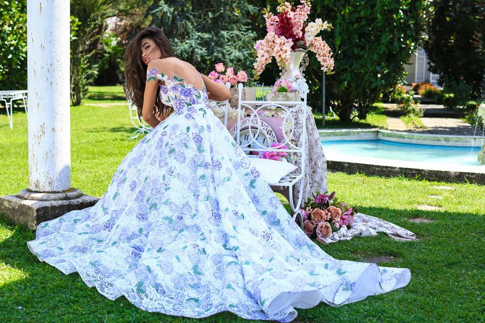 Tarik Ediz - 50491 Floral Lace Illusion Neck Ballgown In Purple