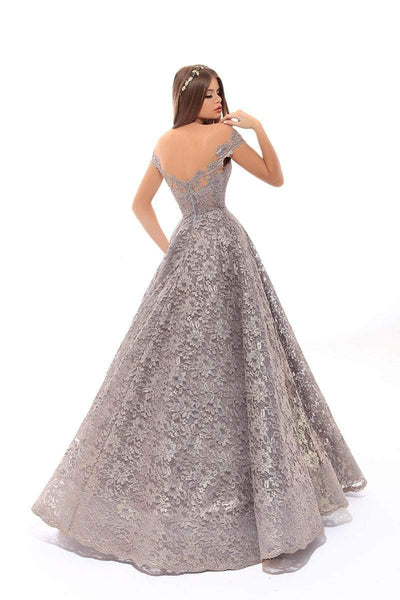 Tarik Ediz - 93639 Floral Lace Illusion Pleated Ballgown Ball Gowns