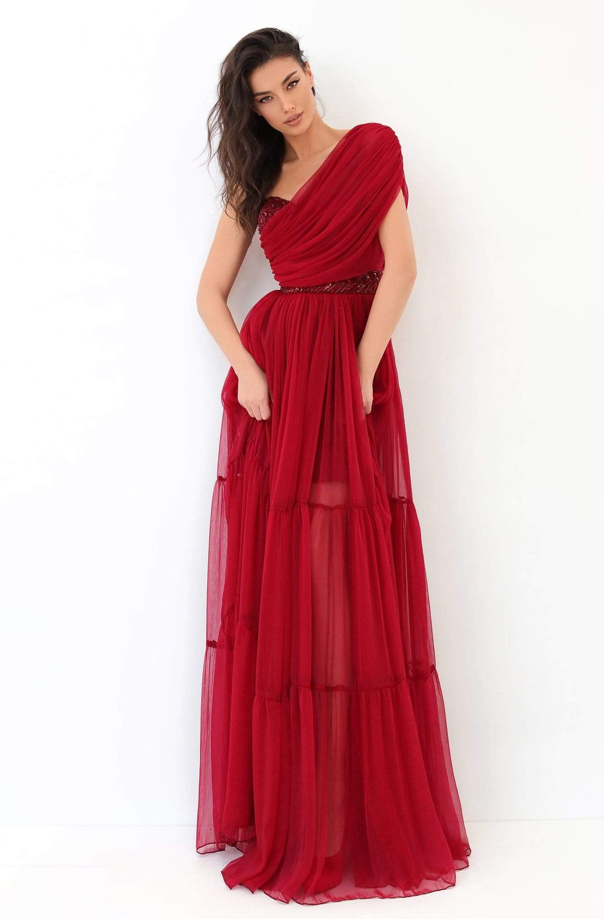 Tarik Ediz - 93814 Ruched Asymmetrical A-Line Dress Prom Dresses