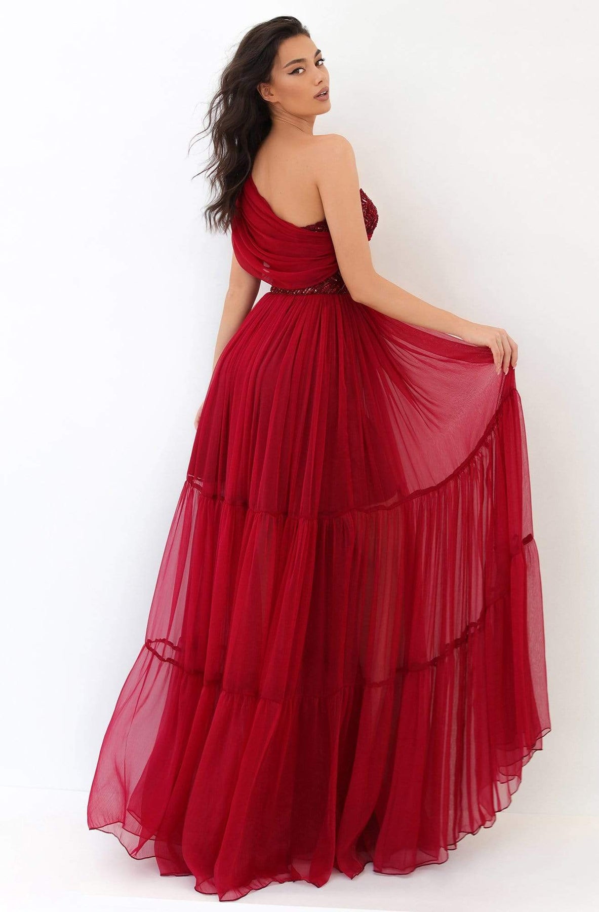 Tarik Ediz - 93814 Ruched Asymmetrical A-Line Dress Prom Dresses