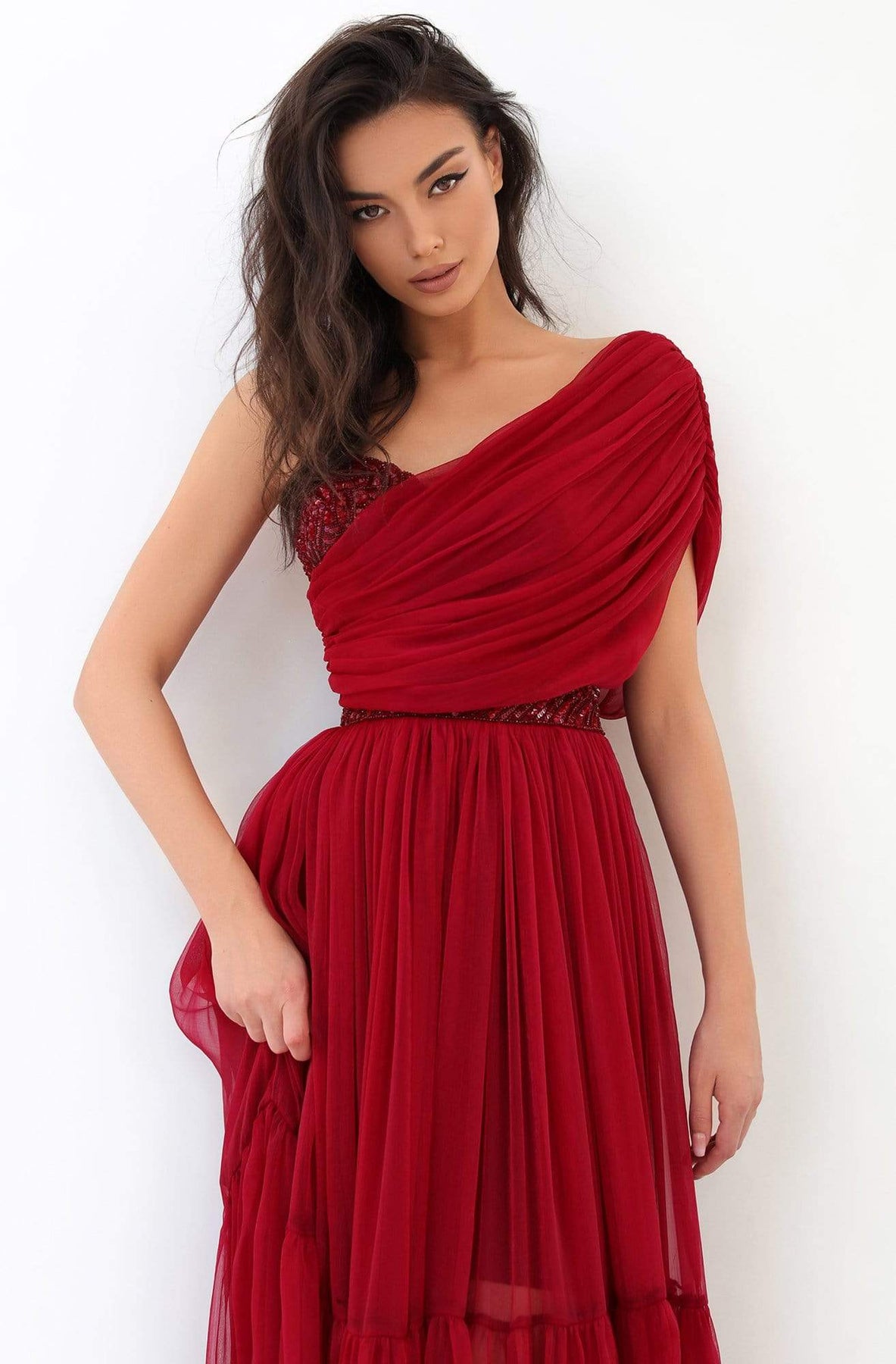 Tarik Ediz - 93814 Ruched Asymmetrical A-Line Dress Prom Dresses