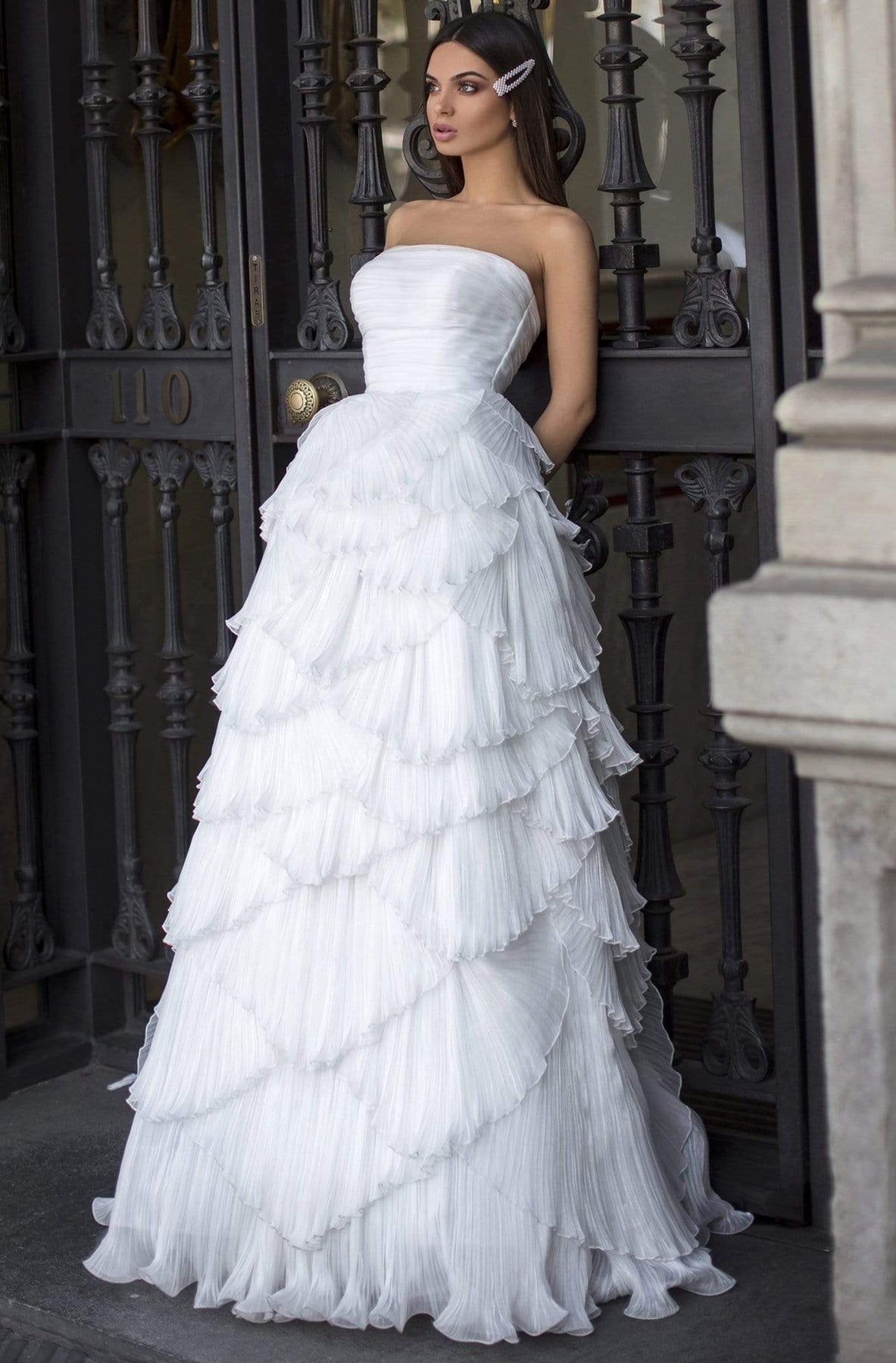 Tarik Ediz - 93825 Strapless Ruched Straight Neck Layered A-line Dress Prom Dresses