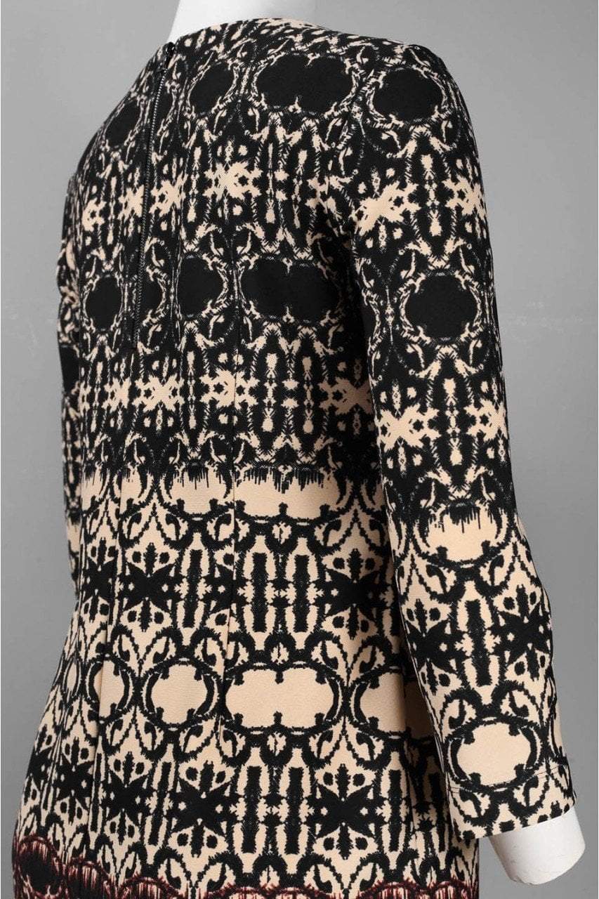 Taylor - Patterned Bateau Neck Dress 5107M in Black and Multi-Color