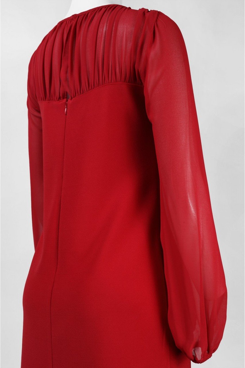 Taylor - Chiffon and Jersey Long Sleeve Dress 5915M in Red