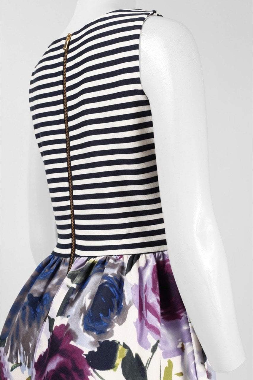 Taylor - Stripe and Floral Print A-line Dress 5997M in Blue and White