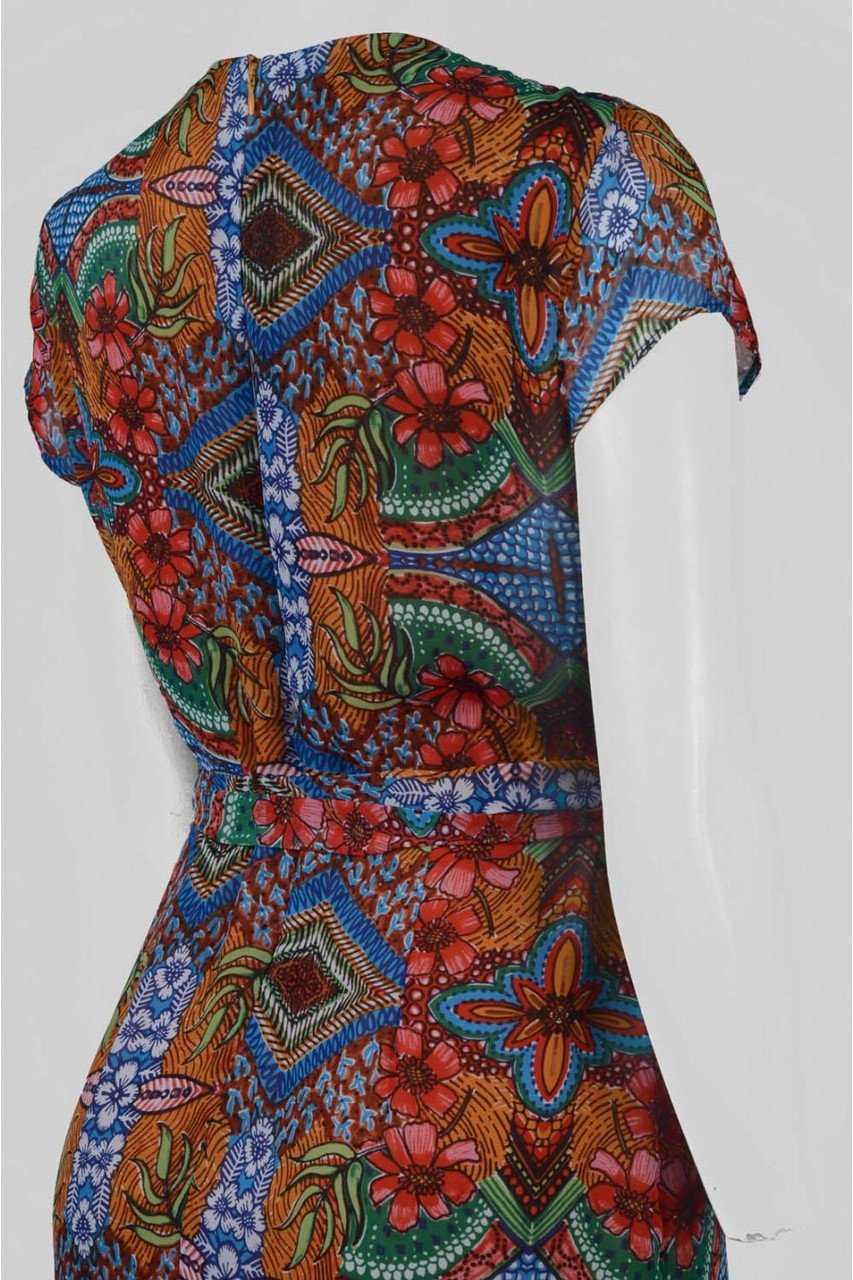 Taylor - 9045MJ Abstract Chiffon Wrap Dress in Multi-Color and Print