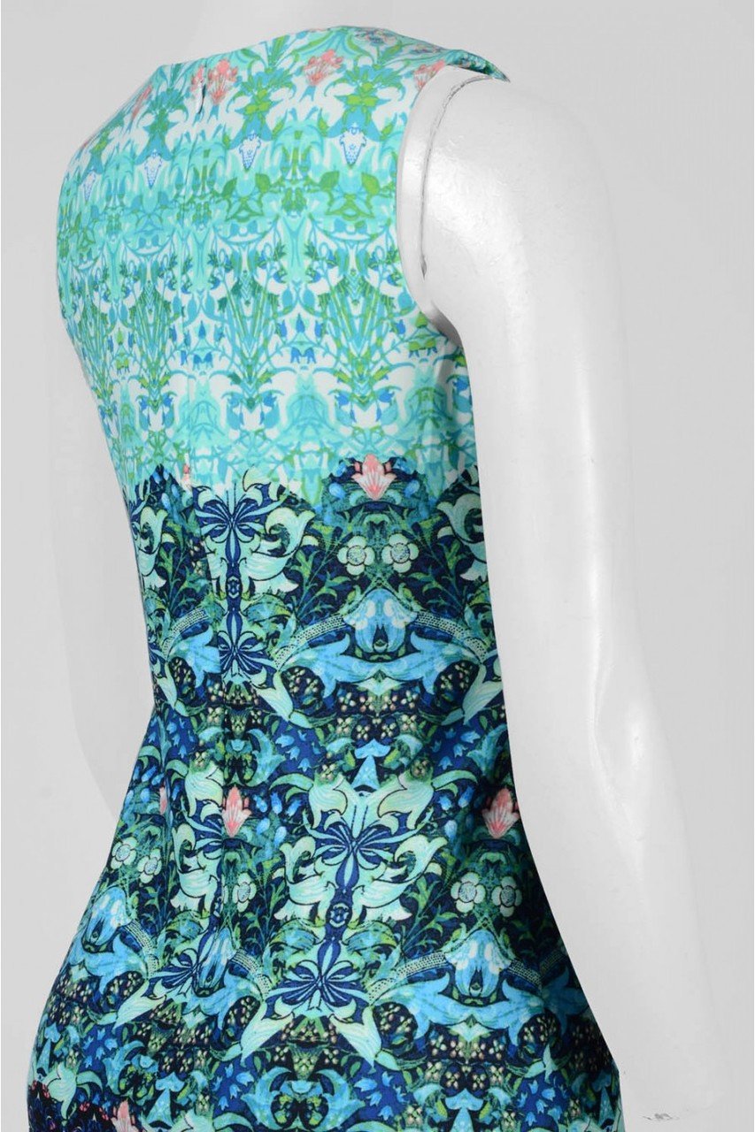 Taylor - 9173MJ Multi-Print Scuba Dress in Green and Multi-Color
