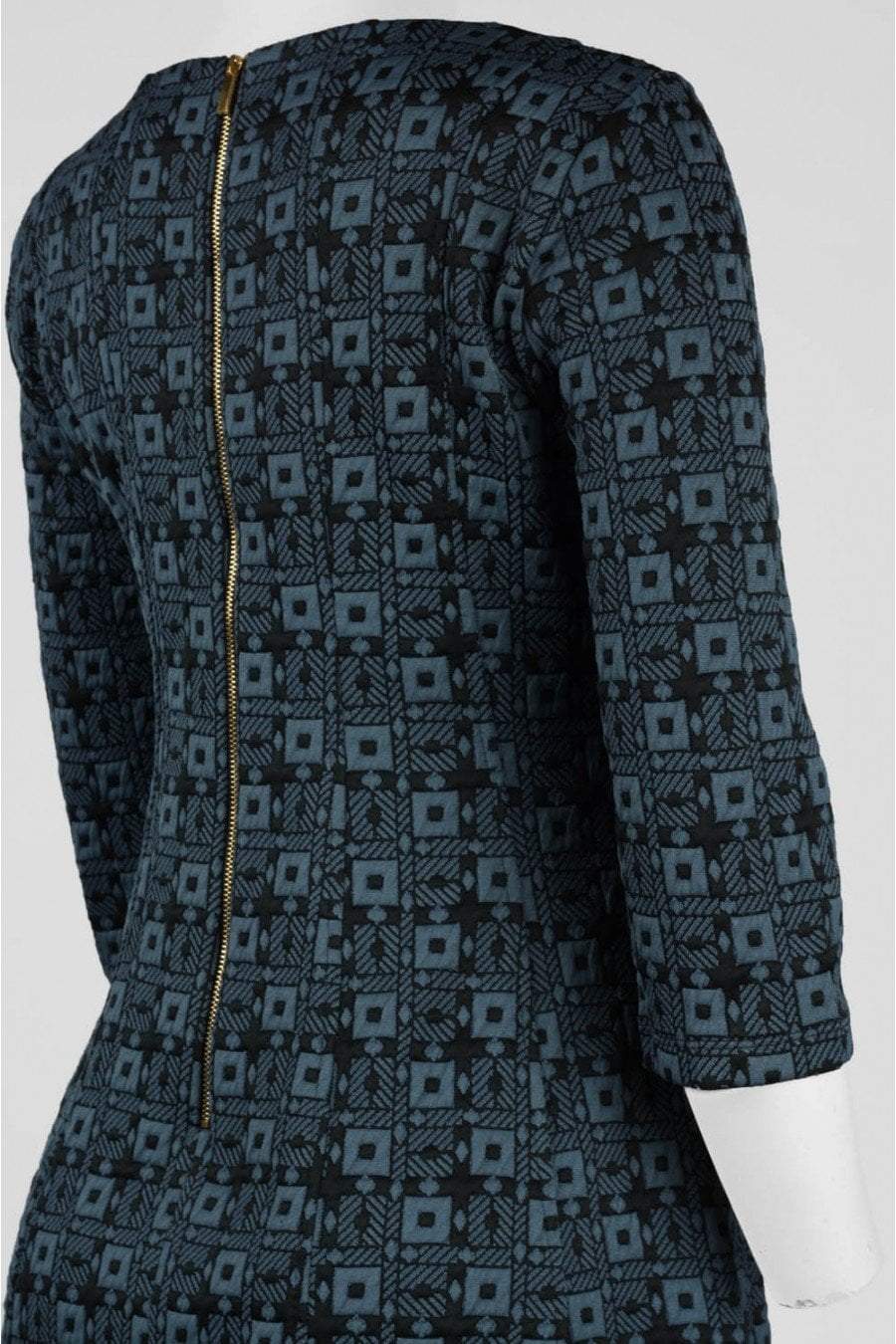 Taylor - 9209M V Neck Jacquard Quarter Length Sleeve Short Dress In Blue and Black