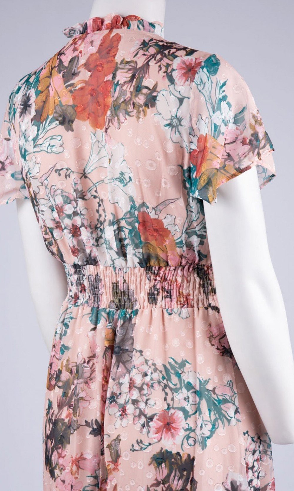 Gabby Skye - 18176M Smocked Waistband V Neck Floral Print Dress In Floral and Multi-Color