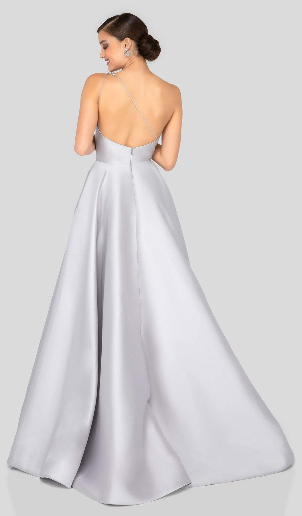 Terani Couture - 1912E9202 One Shoulder Dazzling Fern Accent Gown Evening Dresses 0 / Silver
