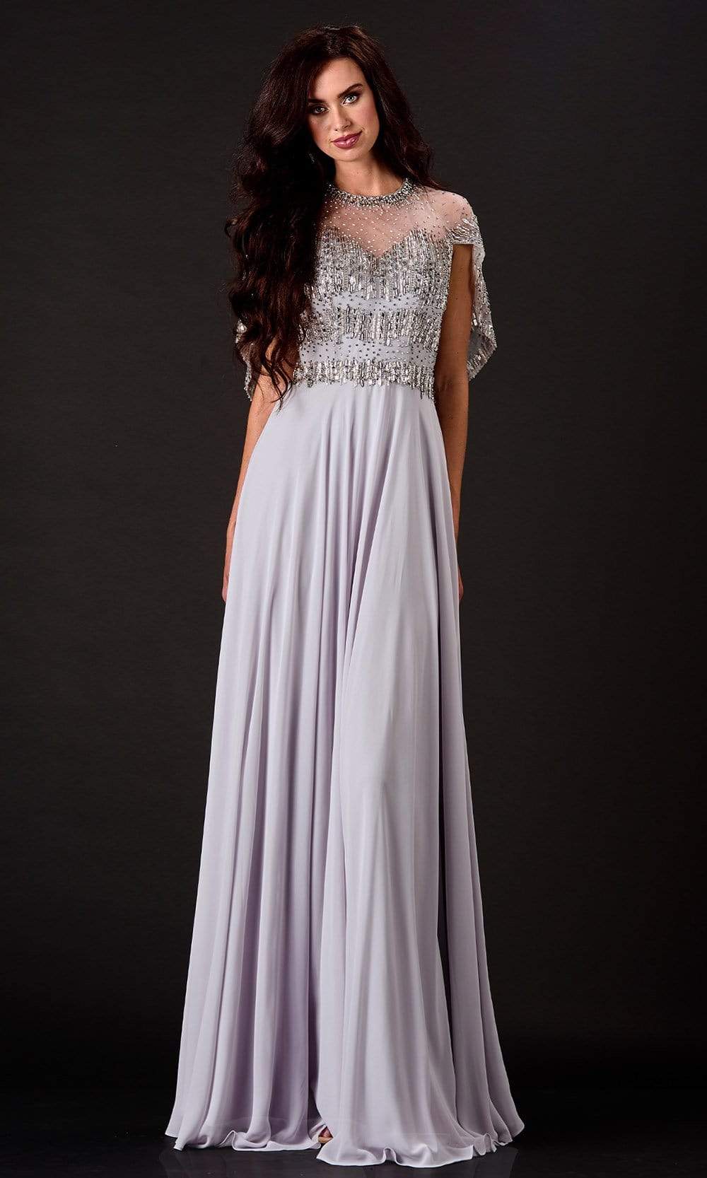 Terani Couture - 2111M5295 Embellished Jewel Neck A-line Gown In Silver