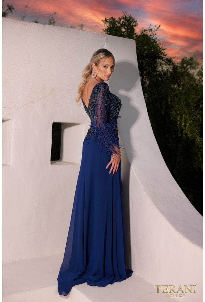 Terani Couture 241M2718 - Long Sleeve Feather Embellished Dress Special Occasion Dress