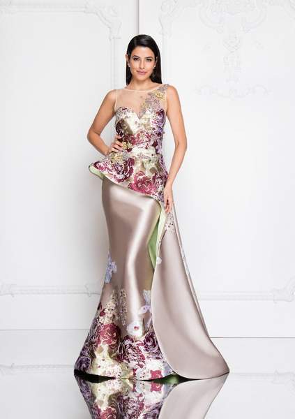 Terani Couture - Multi-Color Illusion Bateau Mermaid Dress 1811E6124 CCSALE 6 / Champagne Multi