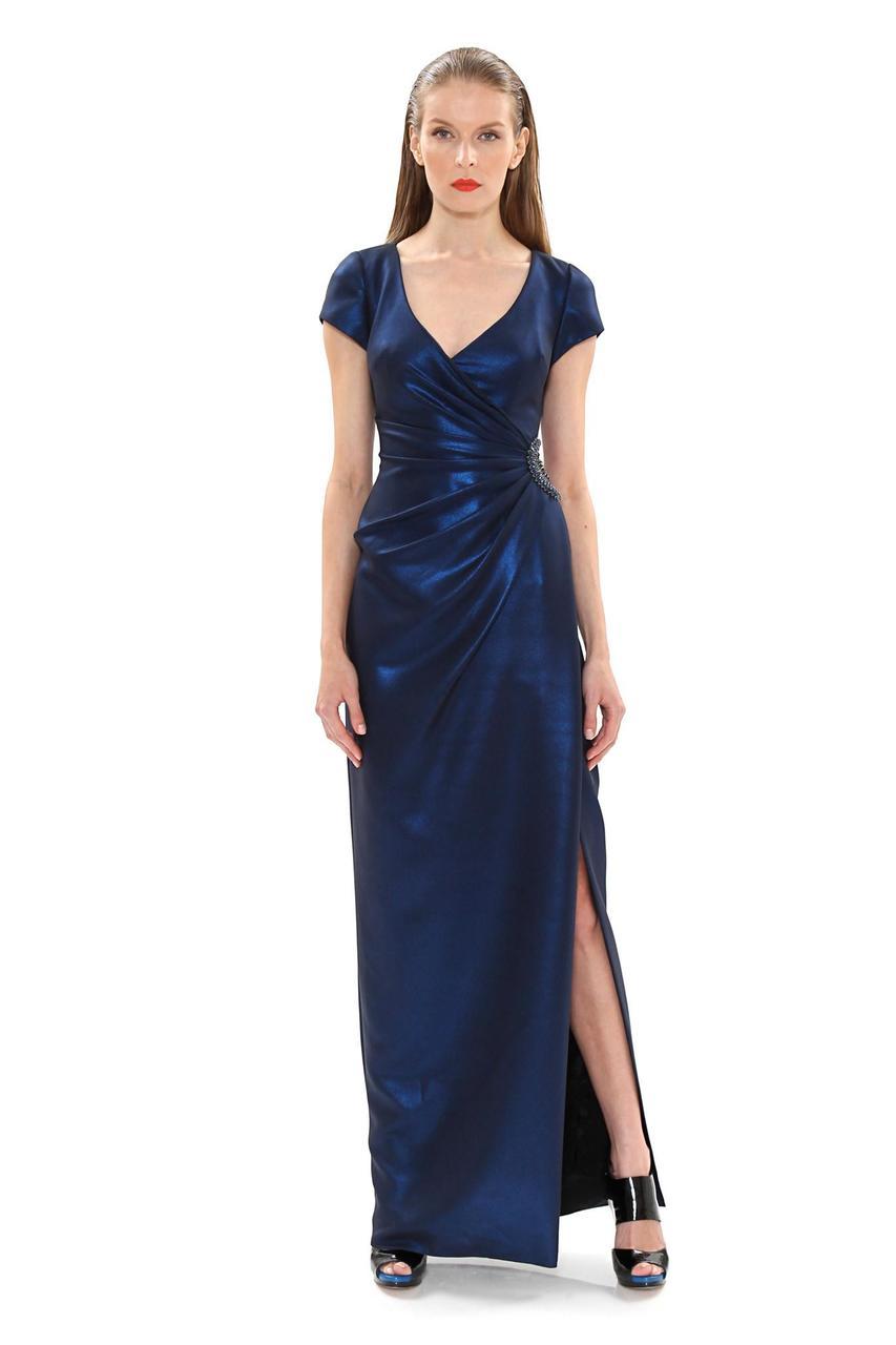 Theia - 882152 Surplice Neck Shimmer Evening Dress Special Occasion Dress 10 / Indigo