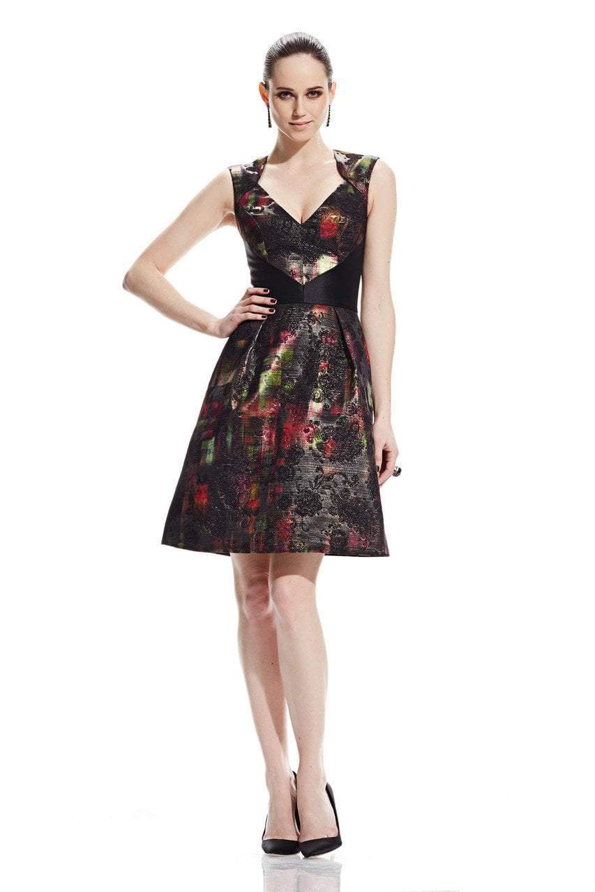 Theia - 882519 Metallic Tartan Plaid Cocktail Dress Special Occasion Dress 10 / Black Tartan