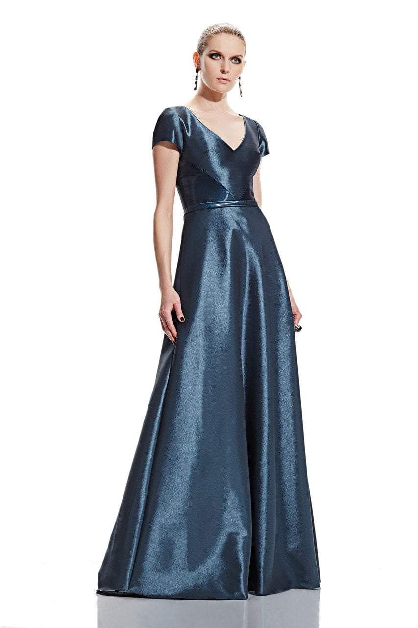 Theia - 882556 Short Sleeve Liquid Shine Evening Dress Special Occasion Dress 12 / Artic Blue