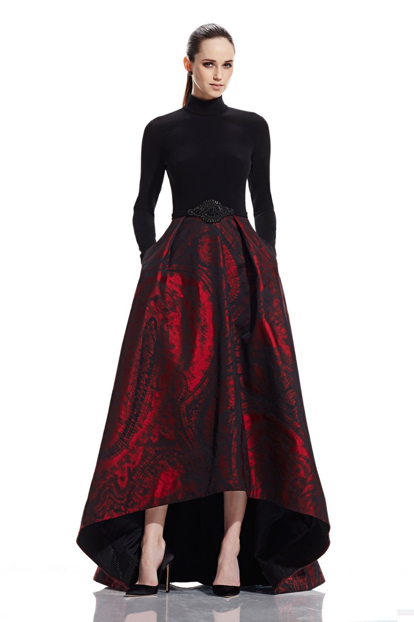 Theia - 882560 Longsleeve Hi-Lo Crimson Evening Dress Special Occasion Dress 10 / Crimsom