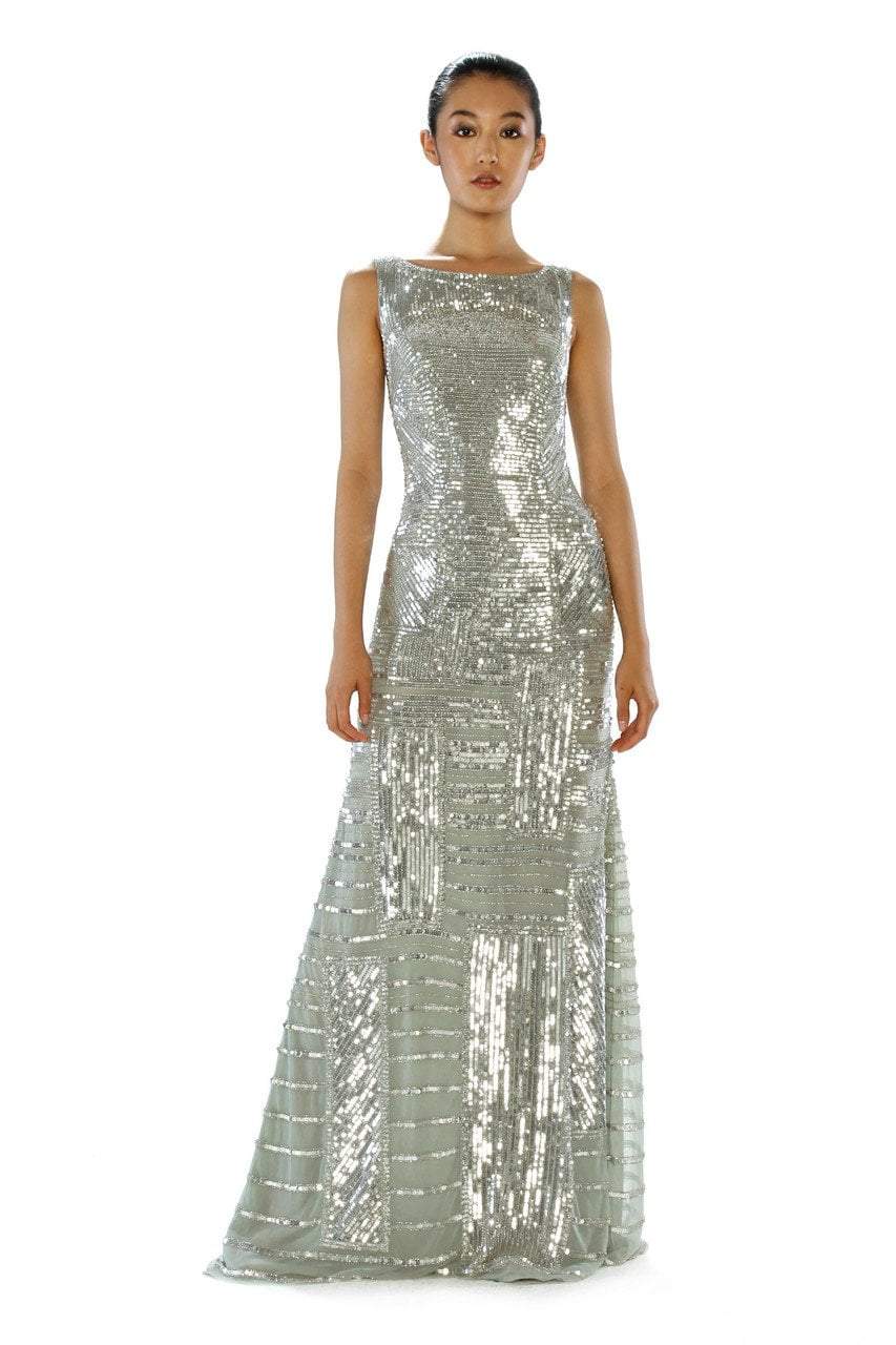 Theia 882323 - Long Sheath Dress - Sleeveless, Sequined, Scoop Back, Zipper Back, Beaded Mesh (100% Polyester) Lining (100% Polyester) 2 / Azure Theia 882323 - Long Sheath Dress - Sleeveless, Sequined, Scoop Back, Zipper Back, Beaded Mesh (100% Polyester) Lining (100% Polyester) 2 / Azure