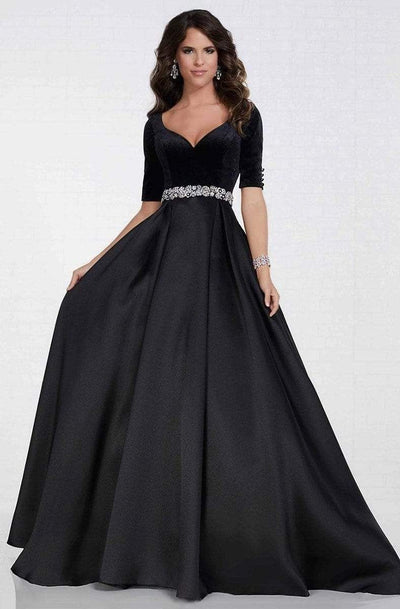 Tiffany Designs - 16287 Beaded Velvet/Mikado A-line Dress Special Occasion Dress 0 / Black/Black