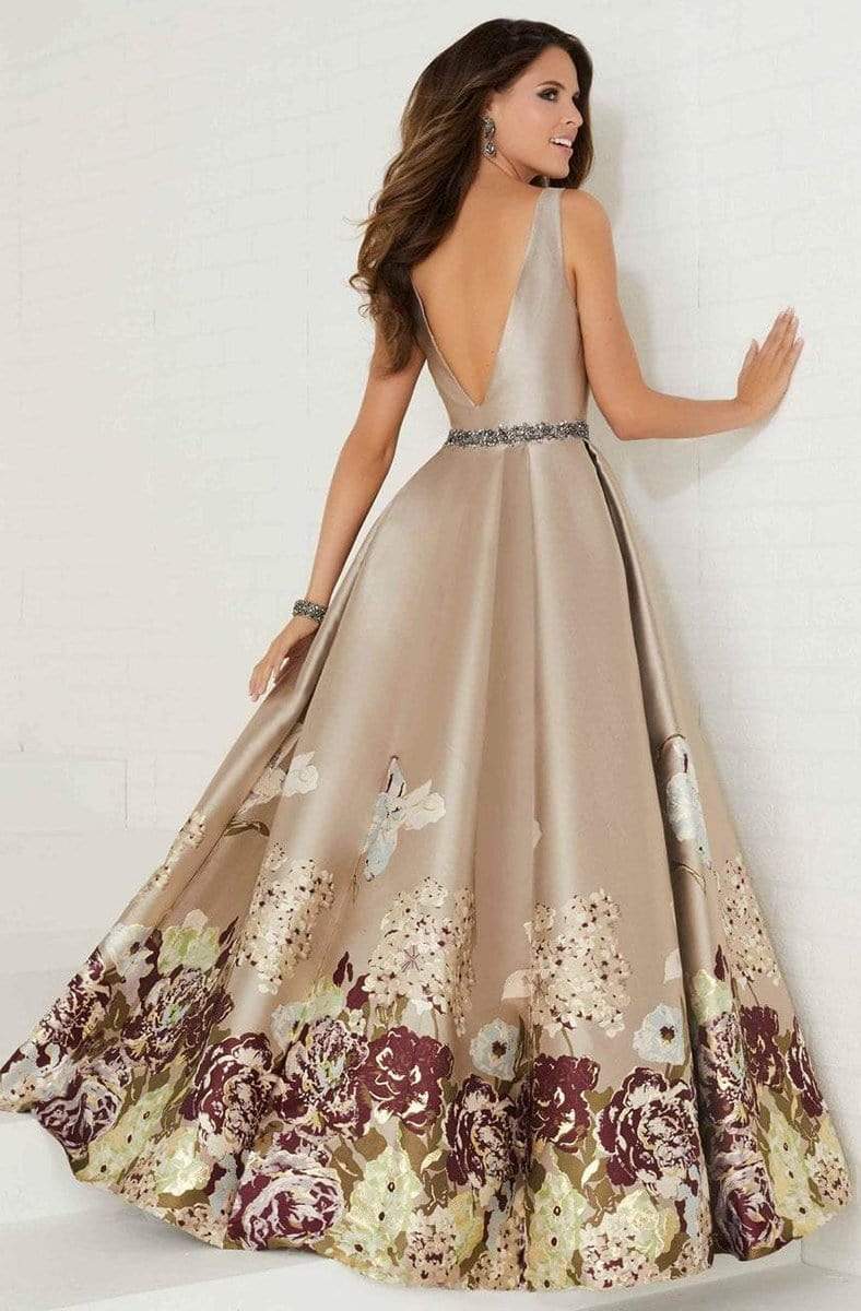 Tiffany Designs - 16291 Deep V-neck Floral Print A-line Gown Special Occasion Dress