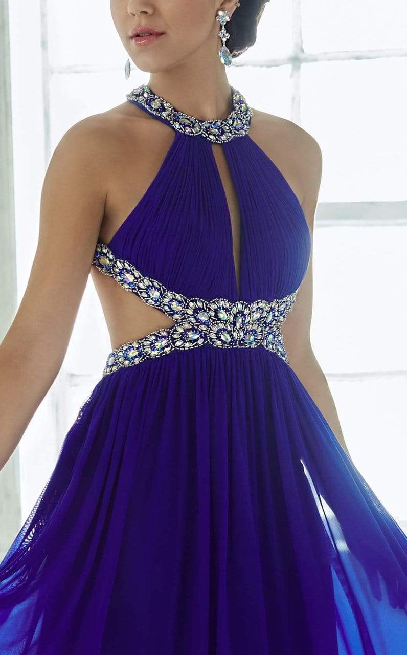 Tiffany Designs - 46028SC Beaded Choker Straps A-Line Dress