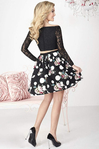 Tiffany Homecoming - 27123SC Lace Long Sleeve Floral Dress