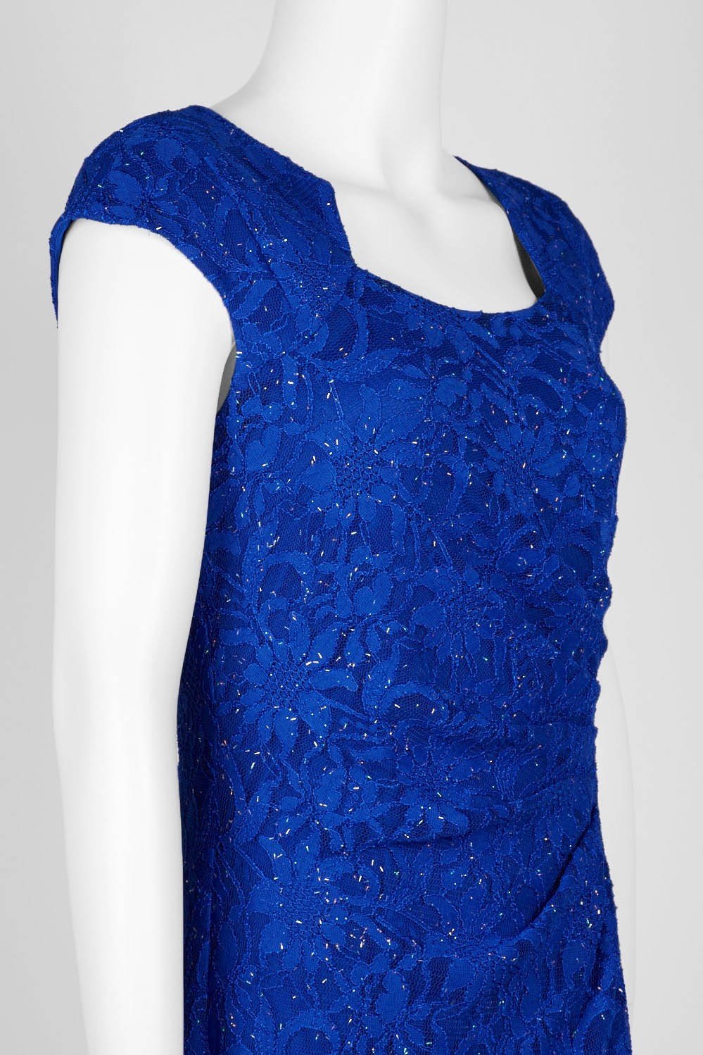 Tahari Asl - TLMU9KE506 Embellished Lace Square Neck Sheath Dress In Blue