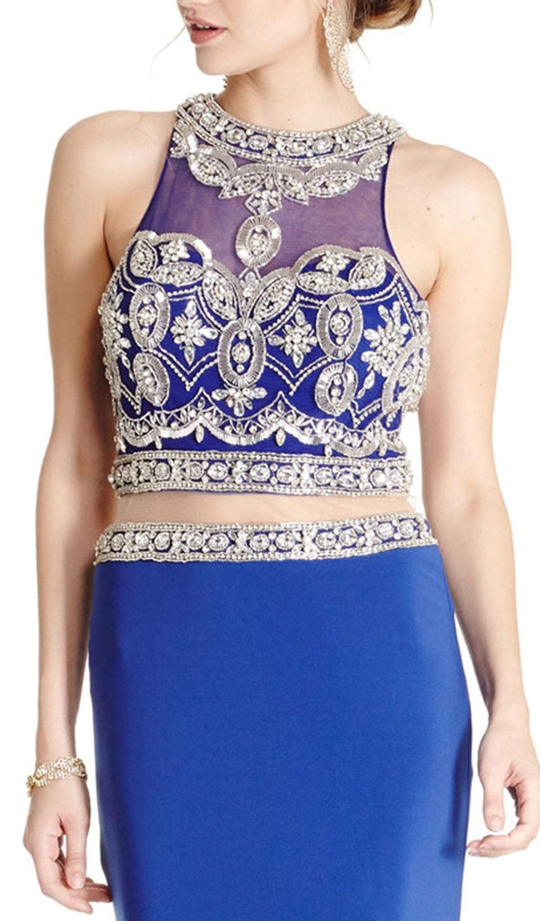 Two Piece Embellished Halter Sheath Prom Dress Prom Dresses