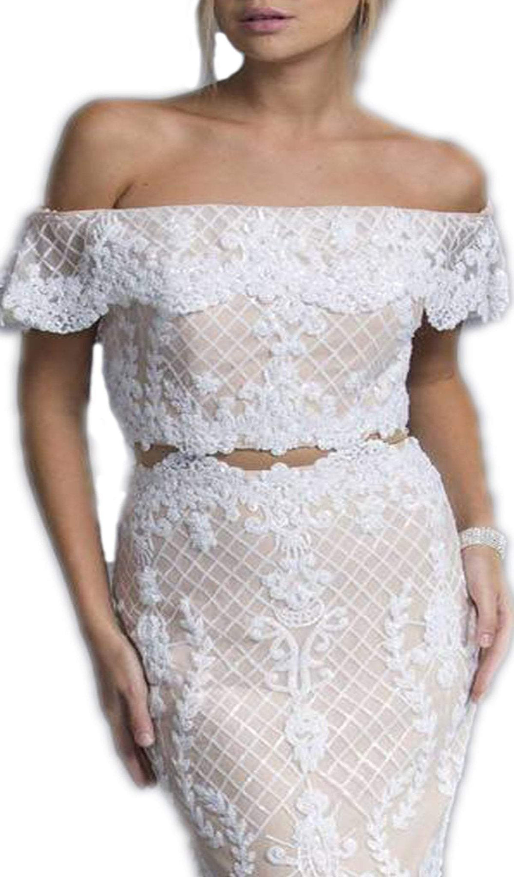 Two Piece Embroided Sheath Prom Dress Prom Dresses