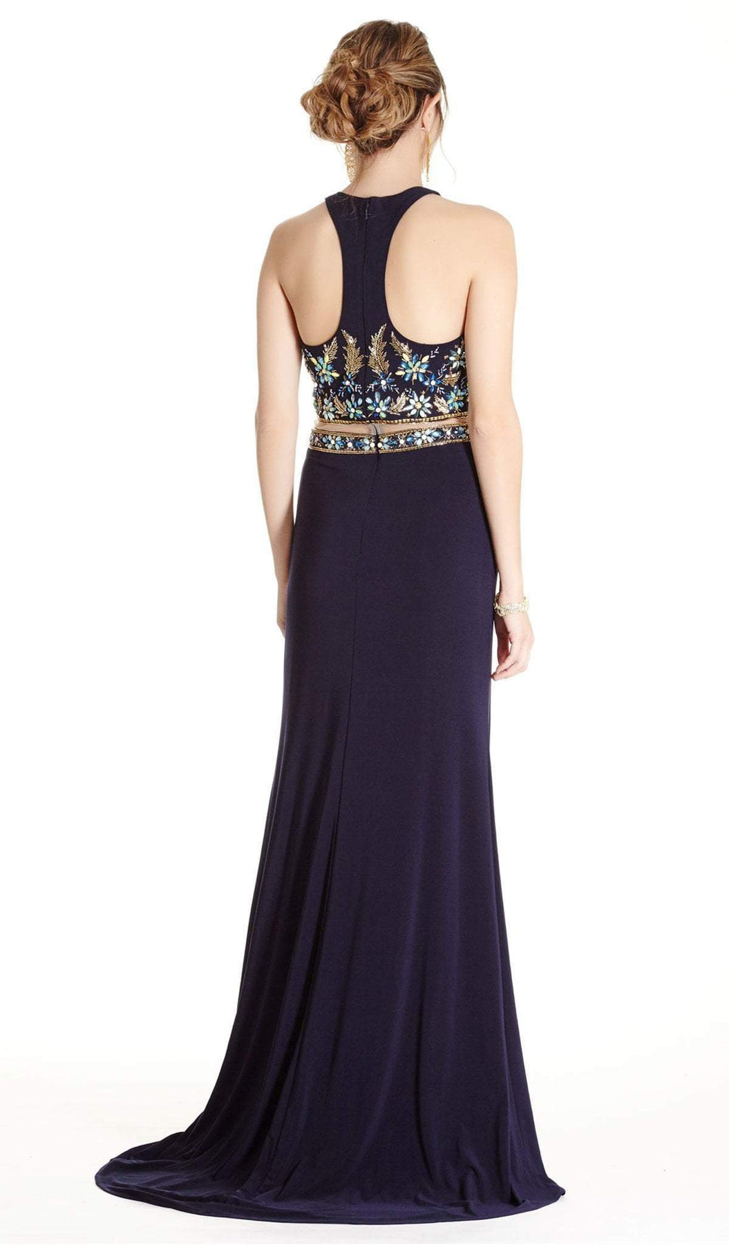 Two Piece Embroidered Halter Sheath Prom Dress Prom Dresses