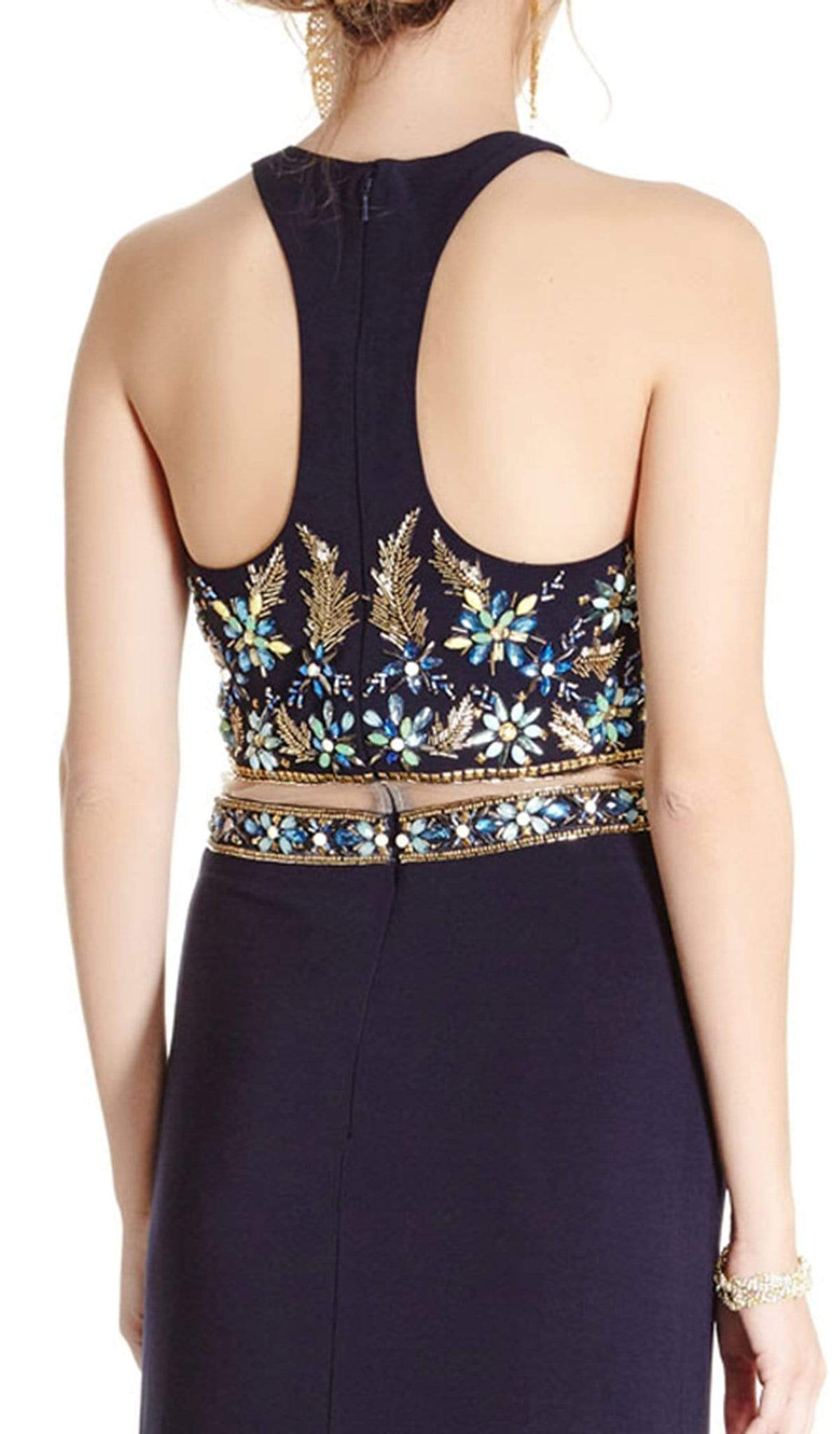 Two Piece Embroidered Halter Sheath Prom Dress Prom Dresses