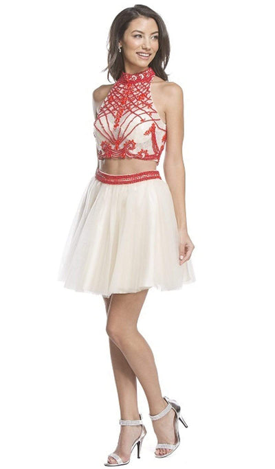 Two Piece Halter A-line Homecoming Dress Dress XXS / Red