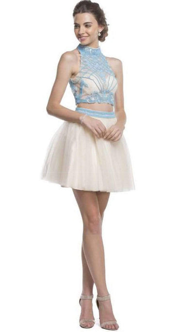 Two Piece Halter A-line Homecoming Dress Dress XXS / Turquoise