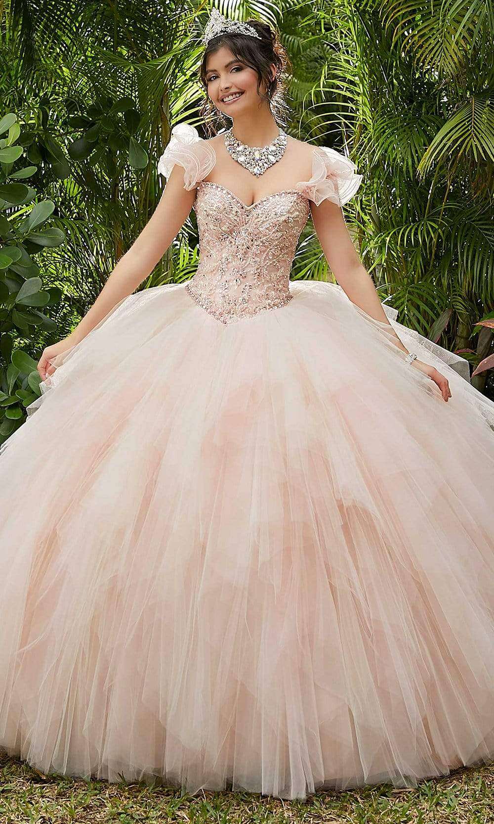 Vizcaya by Mori Lee 89283 - Long Ballgown Dress - Crystal Beading, Embroidery, Sparkle Tulle, Beading, Ruffle Tulle, Detachable Ruffle Sleeves, Matching Bolero Jacket, Ballgown Skirt ADASA Vizcaya by Mori Lee 89283 - Long Ballgown Dress - Crystal Beading, Embroidery, Sparkle Tulle, Beading, Ruffle Tulle, Detachable Ruffle Sleeves, Matching Bolero Jacket, Ballgown Skirt ADASA