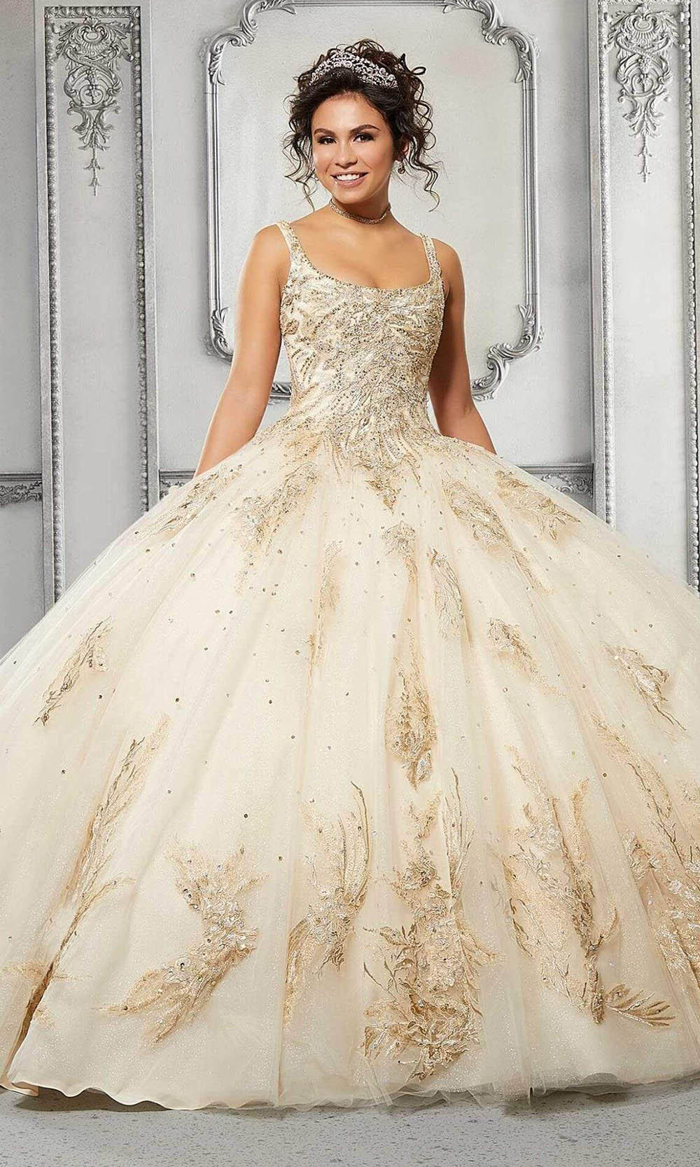 Vizcaya by Mori Lee 89311 - Long Tulle Ballgown Dress - Thick Straps, Beaded, Appliques, Floor Length, Scoop Back, Lace Up Back, Back Bow ADASA Vizcaya by Mori Lee 89311 - Long Tulle Ballgown Dress - Thick Straps, Beaded, Appliques, Floor Length, Scoop Back, Lace Up Back, Back Bow ADASA