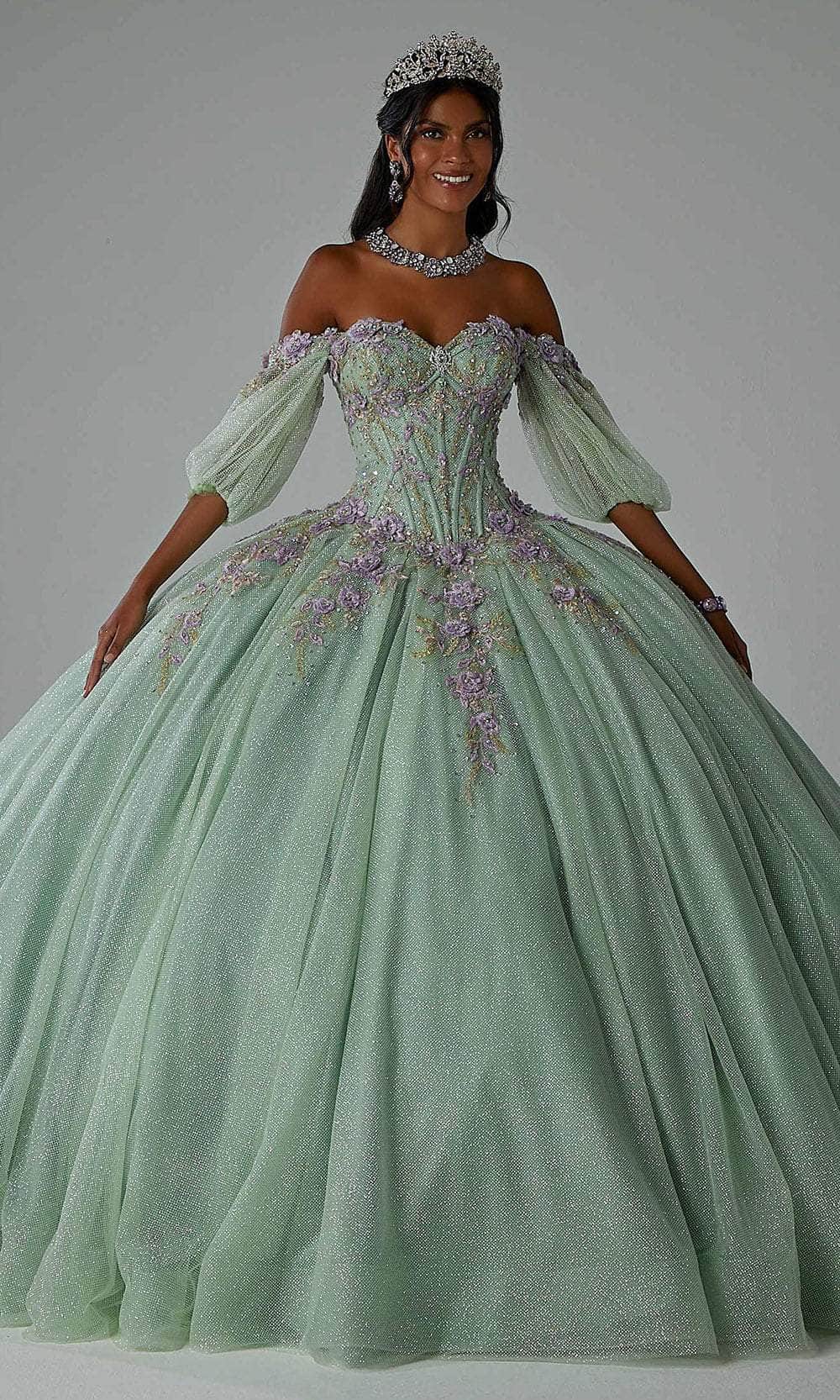 Vizcaya by Mori Lee 89444 - Corset Embroidered Ballgown Ball Gown 00 /  Sage Fairy