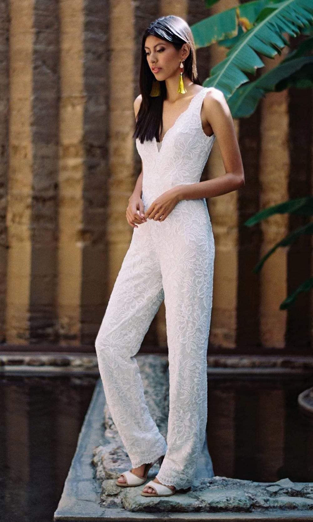 Wilderly Bride by Allure Bridals - F140SC V-Neck Fitted Lace Jumpsuit ADASA Wilderly Bride by Allure Bridals - F140SC V-Neck Fitted Lace Jumpsuit ADASA