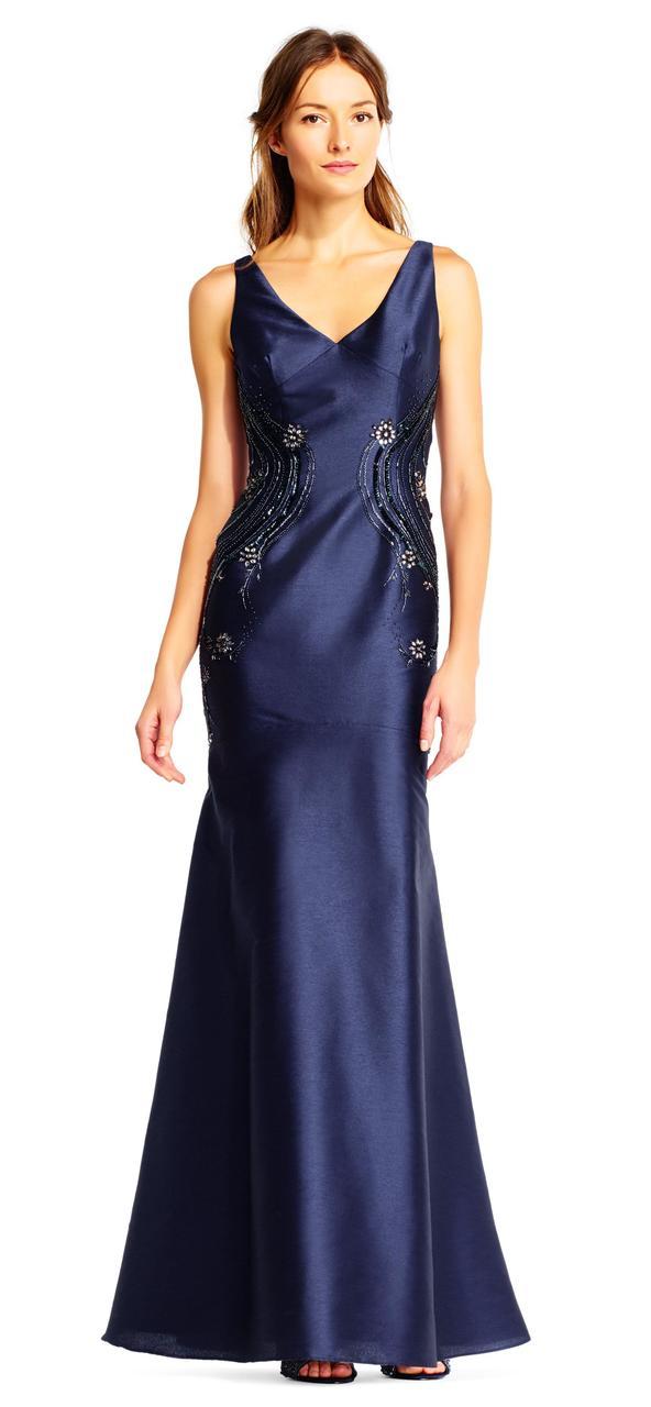 Adrianna Papell - AP1E201575 Embellished V-neck Trumpet Dress in Blue