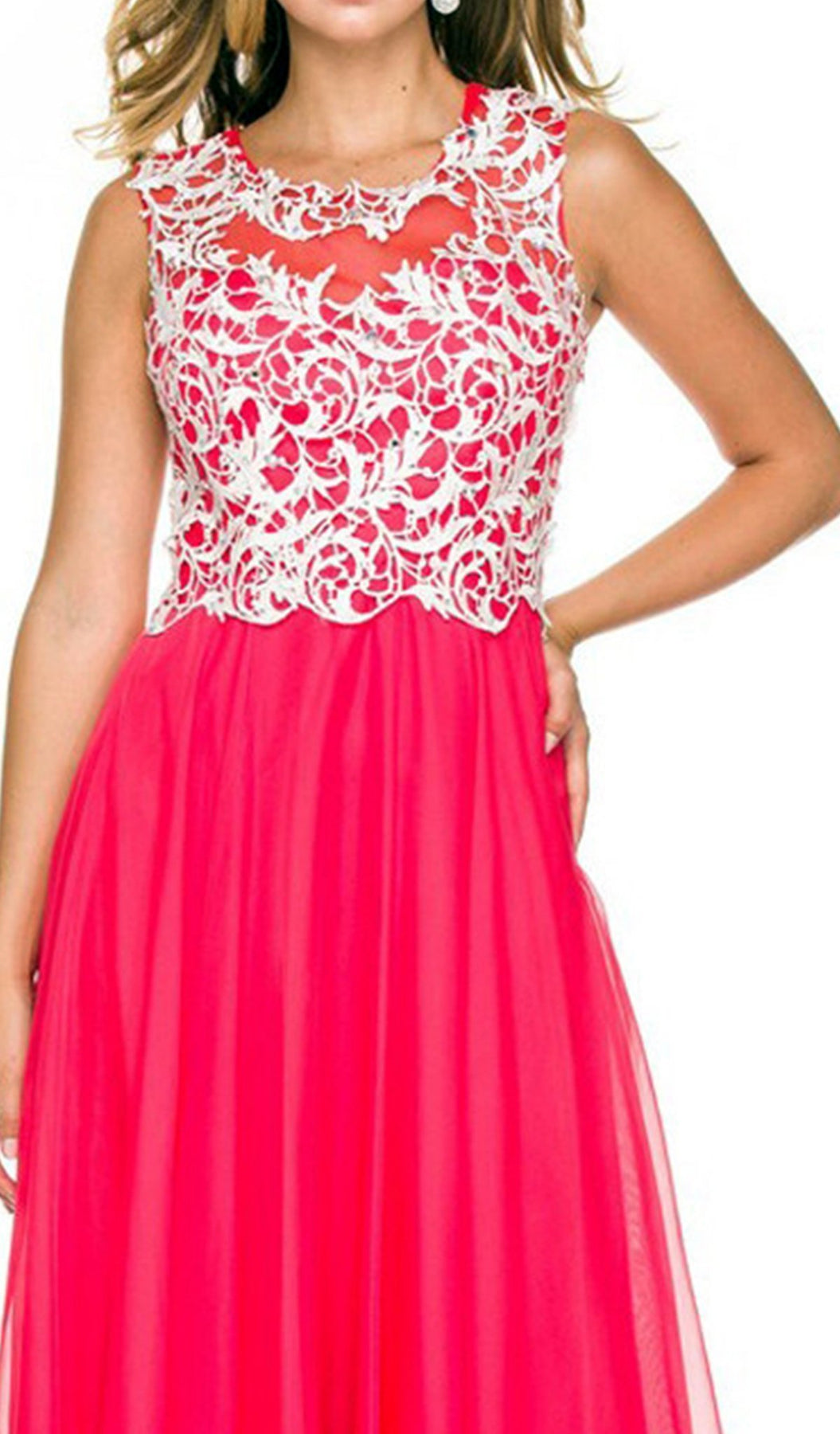 Nox Anabel - 8154SC Scroll Lace Applique A-Line Chiffon Gown