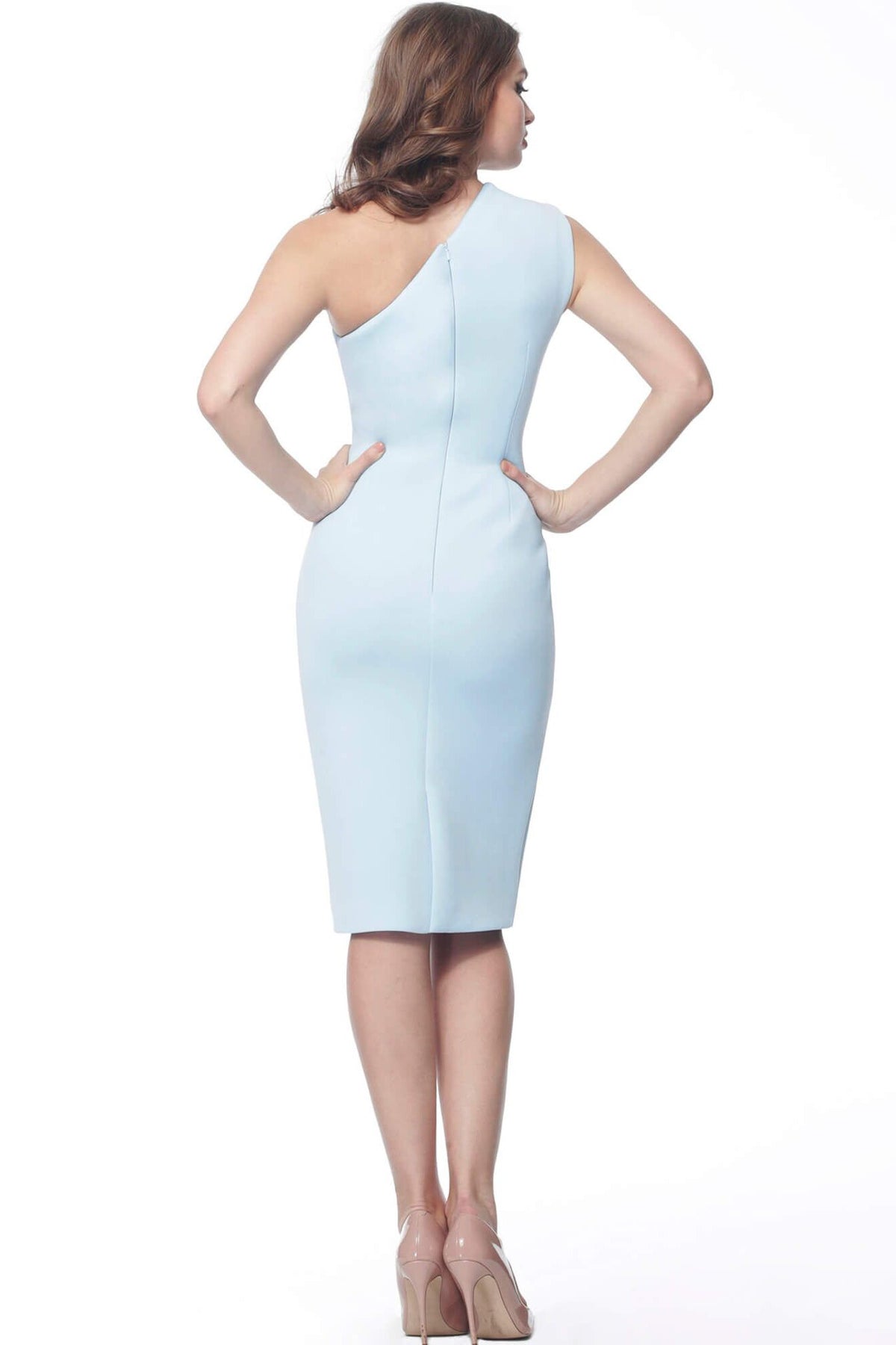Jovani - 57587 One Shoulder Column Cocktail Dress In Blue