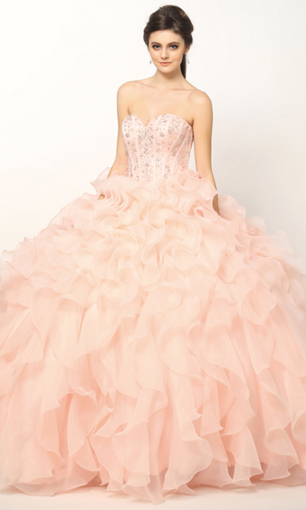 Juliet Dresses 1418 - Ornate Beaded Cascading Ruffle Gown Ball Gowns