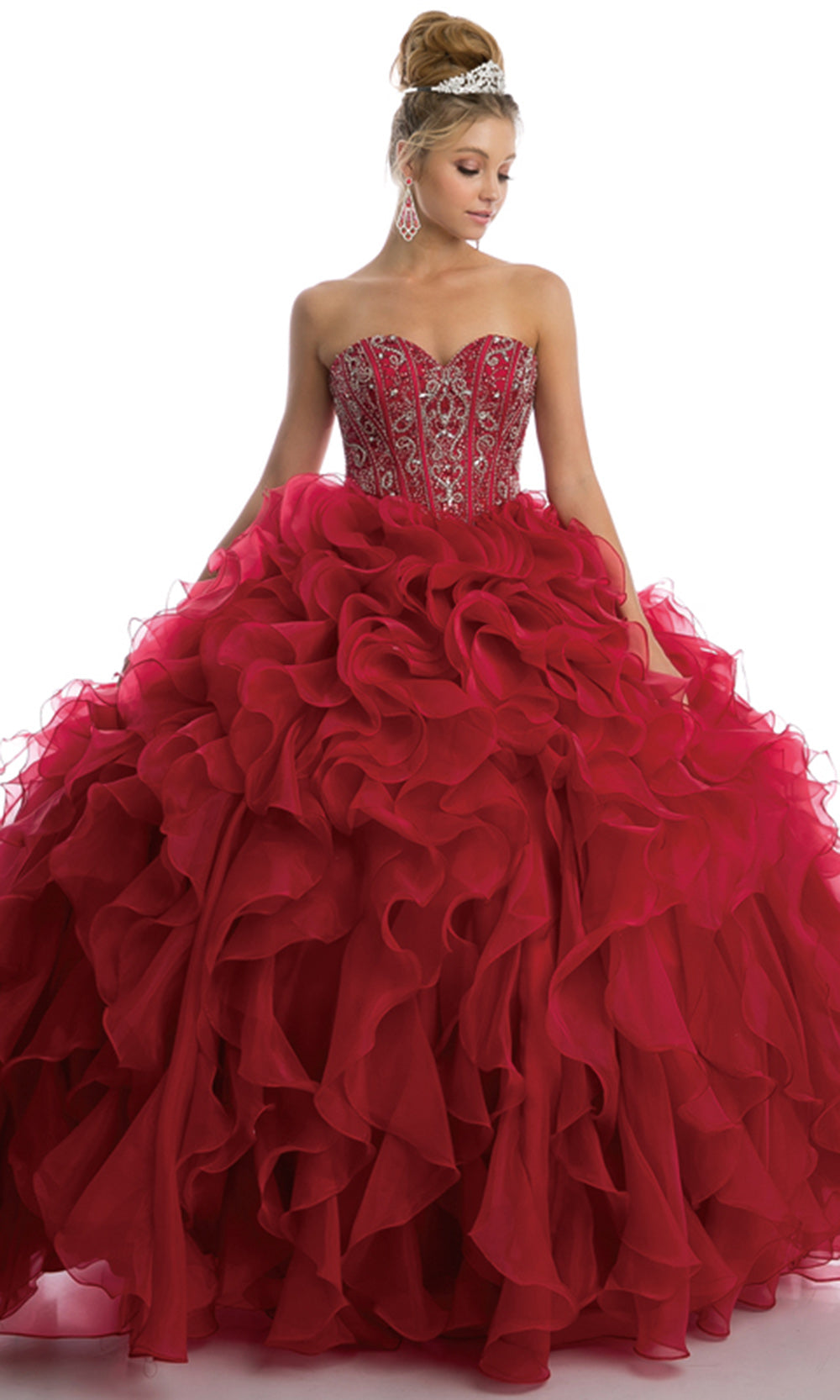 Juliet Dresses 1418 - Ornate Beaded Cascading Ruffle Gown Ball Gowns