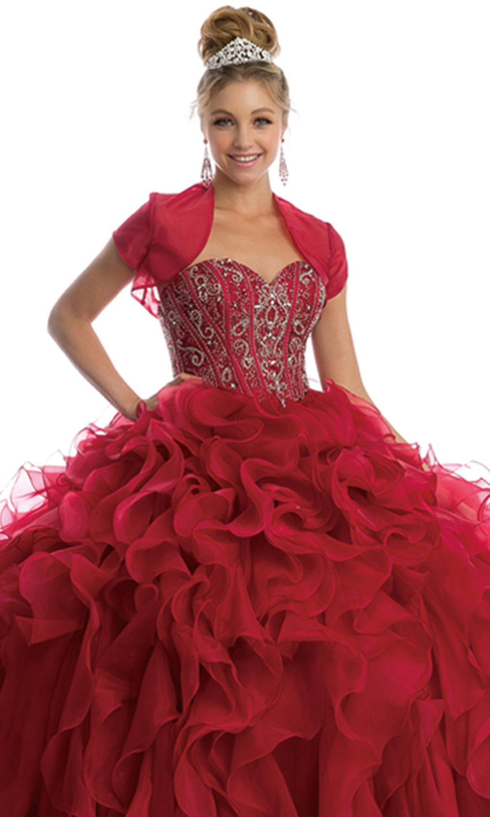 Juliet Dresses 1418 - Ornate Beaded Cascading Ruffle Gown Ball Gowns