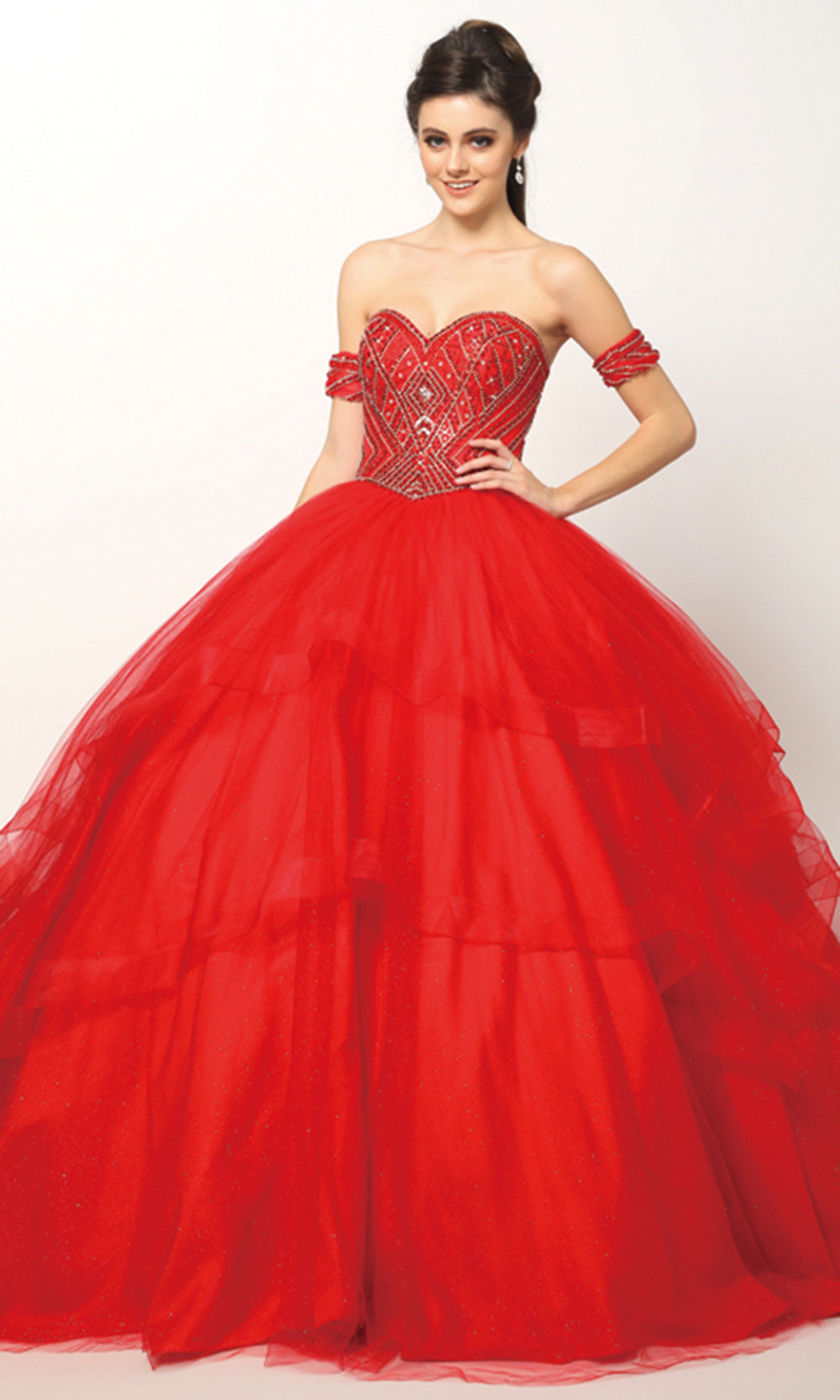 Juliet Dresses 1424 - Beaded Bodice Tiered Evening Gown Ball Gowns